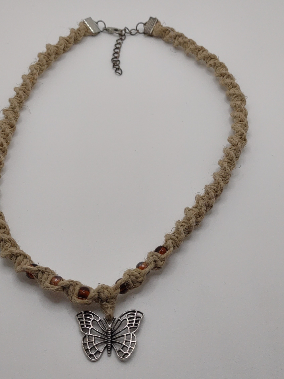 Bohemian Butterfly Pendant Macramé Necklace - Natural